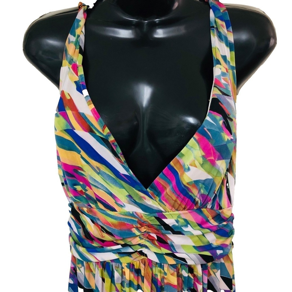 Mlle Gabrielle Womensβ M Maxi Dress Abstract Smocked Beachy Festival Racer Back